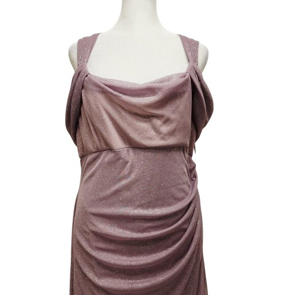 Alex Evenings Mauve Patty Dress Sparkle Draped Gown Cold-Shoulder Size 16 Wear - Picture 5 of 11